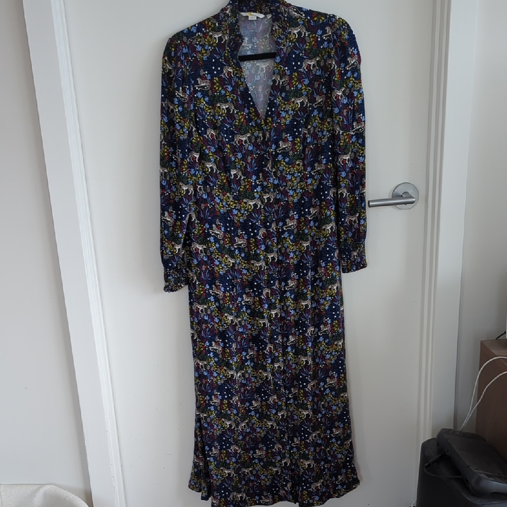 Boden Navy Cheetah Animal Print Shirtdress Maxi Length 8 - Picture 2 of 9